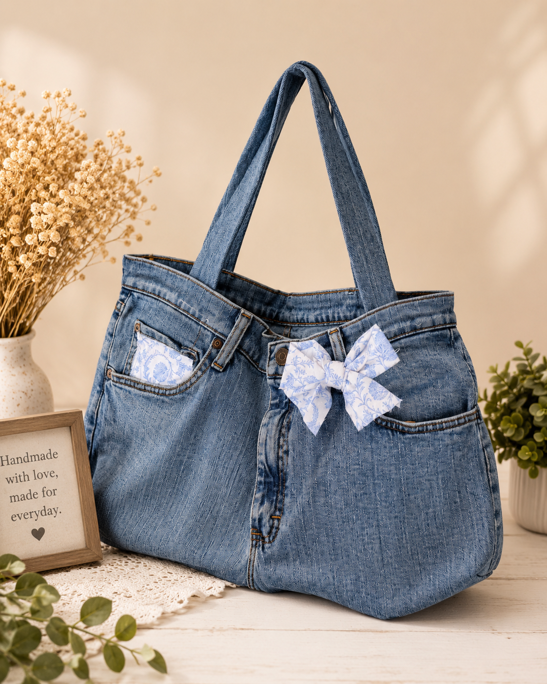 Blue Floral Jean Bag